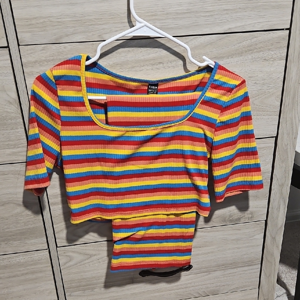 SHEIN Multicolor Striped Top and Skirt Set